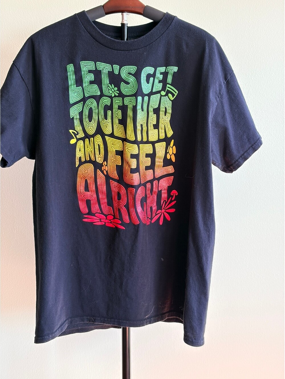 ODM Lets Get Together Feel Alright Rasta Graphic T-Shirt Mens Large Black